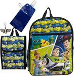 Toy Story Large Backpack 5 Pc Set W/ Lunch Box, Keychain, Collapsible Water Bottle, & carabiner Metal Clip (Black-Blue), Black-blue, Large, Travel Backpacks