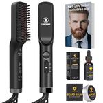 Ceenwes 3 in 1 Professional Beard Straightener with Beard Oil Beard Balm Portable Hair Straightener Brush Perfect Men Gifts for Hair Styling Men’s Beard Straightening Comb Gift for Men & Women