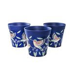 Hum Flowerpots, 15cm Set of 3, Various Patterns Colours and Sizes, Indoor/Outdoor Plastic Plant Pots, Blue Hummingbirds