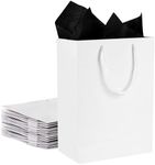 OundarM 12 Pack 28x20x10CM White Bags with Black Tissue Paper, Thicked Paper Gift Bags with Handle, Recyled Party Favors DIY Bags Bulk for Merchandise Retail Business Shopping Wedding Birthday Graduation Party