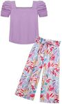 Arshiner Girls 2 Pieces Floral Print Outfits Kids Square Neck Puff Sleeve Tops and Pants Set with Pockets 6-14 Years