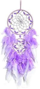 Purple Dream Catcher, Large Dreamcatcher, Handmade Feather Mobile Wall Decor Hanging for Girl Women Bedroom Dorm Room Decorations Home Ornament Birthday Festival Craft Gift (Dual Ring)