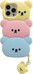 ClickCase for iPhone 14 Cute 3D Pastel Bear Case with Charm String Funny Cartoon Cases Shockproof Protective Soft Liquid Silicone Back Case for iPhone 14 Case Back Cover for Girls/Women (Candy Bears)