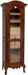 Quality Importers Trading Antique Tower Humidor, Cigar Cabinet Holds Up to 3000 Cigars, 4 Shelves, 8 Drawers, 2 Interior A/C Outlets, Distressed French Walnut Finish