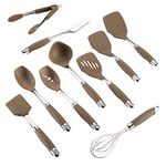 Anolon 47997 Tools Set/Nonstick Nylon Cooking Utensils/Kitchen Gadgets Includes Spoons, Turners, Ladle, Meat Fork, Whisk, and Locking Tongs, Bronze