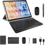 Android 13 Tablet with Keyboard, 2024 Newest 10 inch 2 in 1 Tablets, 1.8Ghz Quad-Core Processor, 8GB RAM+64GB ROM+512GB Expend Tableta, Case/Mouse/Stylus/8MP Camera/6000mAh Battery/1280x800 HD Display