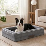 Renvix Large Orthopedic Dog Bed, Waterproof Dog Sofa Bed with Removable Washable Cover, Soft Egg Foam Pet Bed, Non-Slip Bottom and Four-Sided Bolster Cushion（Gray, 91x61x18cm）