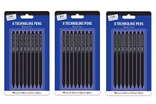 3 Ace Crafts (Pack of 3) - (Set of 8) Technoline Pens Black - Retractable Fine Line Ballpoint Pens Black Ink