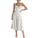 ABEHIK Womens Summer Floral Corset Dress Midi Length Dresses 2024 Boho Flowy Slit Bustier Lace Up Dresses Going Out A Line Casual Sundress Adjustable Spaghetti Straps Bodycon Green White XL