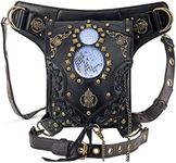 Gothic Waist Bag Fanny Pack Leather Steampunk Bag Purse Chain Leg Bag Crossbody Shoulder Messenger Hip Pouch, Black, Large