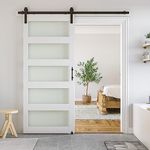 SmartStandard 38 x 84 in Glass Barn Door with 6.6FT Sliding Hardware Kit & Handle, Pre-Drilled Ready to Assemble, Waterproof PVC Coating, White, 5-Panel Glass