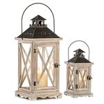Vintage Wood Lantern Rustic Distressed - 11" /19" Floor Candle Holder Lantern Decorative for Farmhouse Decor Home Décor Shabby Chic Wedding Centerpiece Fireplace Mantel Patio Porch Table Decoration