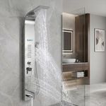 RUVEL Shower Panel - Wavera with 5 Water Function Rainfall Shower, Waterfall Shower, Massage Jets, Handheld Shower and Tub Spout (Stainless Steel Grade 304) (Chrome)