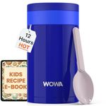 WOWA 450ml Kids Stainless Steel Flask for Hot & Cold Food with Spoon - Wide Mouth 100% Leakproof Food Flasks for Hot Food Kids - Easy Open Lid Insulated Thermo Food Jar for Children