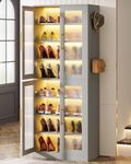 Tribesigns Tall Shoe Cabinet with Acrylic Doors and LED Lights, 8-Tier Shoe Organizer Storage Rack with Adjustable Shelves and Hanging Hooks for Narrow Closet, Hallway, Living Room, Gray (Set of 2)