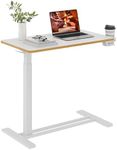 FitStand Medical Overbed Adjustable Bedside Table with Hidden Casters, Pneumatic Mobile Rolling Laptop Standing Desk with Tray for Home and Hospital Use, White