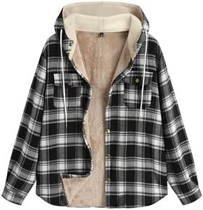 ZAFUL Men's Flannel Shirts Casual Plaid Button Down Shirt Jacket Long Sleeve Shacket with Pockets Black Buffalo Plaid L