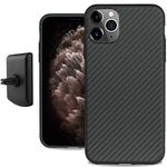 Evutec Karbon IPhone 11 Pro Max 6.5 Inch, Unique Hard Smooth Heavy-Duty Phone Case Cover Real Aramid Fiber Strong Protective Slim 1.6mm Durable (Black)-AFIX+ Free Vent Mount