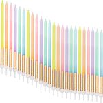 BLUE PANDA - Pastel Ombre Long Thin Birthday Cake Candles in Holders (5 in., 24 Pack)