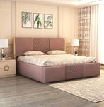 MODESTY WOODS Solid Wood Upholstered King Size Bed with Box Storage Wooden Double Bed Fabric Cot Palang for Bedroom Living Room (Onion Pink)