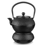 Velaze Iron Teapot Set, Japanese Antique Small Dot Cast Iron Teapot with Stainless Steel Infuser, Durable Cast Iron with a Fully Enameled Interior and Teapot Warmer, 1200ML/ 40OZ