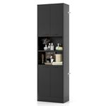 TANGZON 190CM Tall Kitchen Cupboard, 4-Door Storage Cabinet with Enclosed Cabinets, Open Compartments & Anti-tipping Kits, Freestanding Wooden Tall Sideboard for Pantry Dining Living Room (Black)