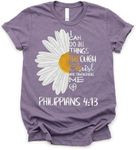 Love in Faith | I Can Do All Things Daisy Short Sleeve | Christian T-Shirts for Women | Faith-Based Apparel | Christian Gifts (US, Alpha, Large, Regular, Regular, Heather Purple)