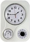 Lily's Home Retro Kitchen Clock with Temperature and Timer (White)