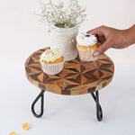 CASA DECOR Wooden Geometrical Forest Pizza Pastry Cake Stand Pack of 1 (Black, Diameter - 8 Inch)