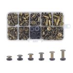 MABAHON 120 Sets Chicago Screws 6 Size Leather Rivets Chicago Button Binding Screws Metal Rivet M5 x 4/6/8/10/12/15mm Leather Screws Fasteners Set Screw for Belt Repair Bookbinding (Bronze)