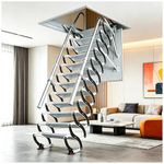 39.4x27.6in Ceiling Mounted Attic Ladder with Handrails, 10FT Retractable Pull Down Attic Stairs, 12 Steps Telescoping Loft Stairs, Up to 660 lbs, for Home Indoor/Garages/Basements (39.4x27.6in)