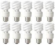 TCP 68914B10 CFL Mini Spring A Lamp - 60 Watt Equivalent (only 14W Used) Soft White (2700k) Spiral Light Bulb - 10 Pack