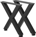 VEVOR Set of 2 Steel Table Legs, 28x24x3.1 Inch Dining Table Legs, Heavy Duty 3.1" Square Box Section X Frame Table Legs, Black Color Industrial Country Style Metal Dining Legs