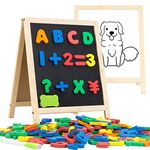 INNOCHEER Magnetic Letters and Numbers with Easel for Kids - 133 Pieces Alphabet Magnets, Educational Dry Erase Board - Whiteboard & Chalkboard for Toddlers Writing & Drawing