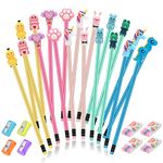 48 Pieces Pencils For Kids, Fun Pencils For Kids,Bulk Pencils With Cute Animal Toppers,Erasers,Pencil Sharpeners for School Office Classroom Party Reward Supplies