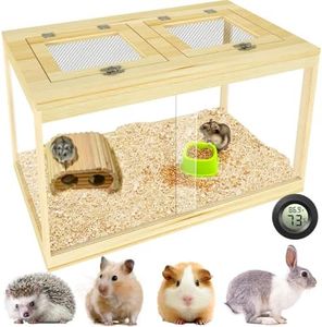 24" Hamster Cage Wooden, Large Hamster Cage with Openable Mesh Top,Temperature Hygrometer, Solid Built with Lock