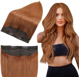 Full Shine Hair Extensions Invisible Wire Human Hair Extensions for Women Auburn Brown 70g Hairpiece Pastel Real Hair Extensions 14 Inch Hair Extensions with Transparent Fishing Line