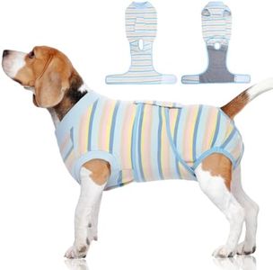 FUAMEY Recovery Suit for Dogs After Surgery,Soft Breathable Dog Bodysuit E-Collar & Cone Alternative Surgical Suit,Male Female Dog Neuter Spay Suits Anti Licking Wounds Onesie Blue Yellow Stripes XXL