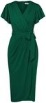 GRACE KARIN 2024 Womens Cocktail Dresses Ruffle Sleeve V Neck Wrap Dress Wedding Party Midi Dress with Belt, Green, L