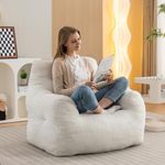 FOXHUNTER Bean Bag Chair for Adults, Giant Bean Bag Sofa Chair with Armrests, Teddy Plush Lazy Sofa Comfy Chair, Big Comfy Chair with Pocket, for Livingroom Bedroom Apartment (Ivory)