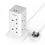 Tower Extension Lead with USB C Slots, TESSAN 8 Way Multi Plug Extension Sockets 2M Cord, Surge Protected Extension Lead with Switch, Multi Extension Plug Tower Power Strip for Home, School Supplies