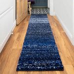 Thick Super Soft Stripe Navy Blue Hallway Hall Runner Rug Durable Extra Long Speckled Hygge Carpet Rugs 60cm x 240cm