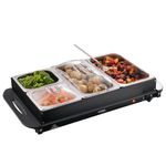 Cooks Professional 4-Section Buffet Warmer | 7.2 litre Capacity with Hotplate Function | Adjustable Temperature Control Dial | 300W Electric Buffet Food Server | Black