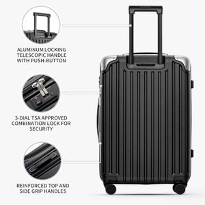 LEVEL8 3-Piece Luggage Set – Hardshell Spinner Suitcases with Laptop Compartment, Black (20/24/28”)