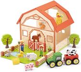 New Classic Toys 10850 Wooden Farm House Playset Educational Perception Toy for Preschool Age Toddlers Boys Girls, multicolor