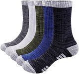 YUEDGE 5 Pairs Men's Cushion Crew Socks Outdoor Recreation Multi Performance Walking Socks, Light Grey/Medium Grey/Dark Grey/Dark Blue/Olive Green, XL (Men Shoe 9-11.5 UK Size)