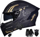 Flip-up Helmet Motorcycle Helmet Bluetooth Full Face Helmet DOT/ECE Certified Modular Helmet Full Face Helmet with Built-in Microphone for Adults Unisex D,2XL=63-64CM