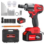 21V Brushless Cordless Impact Wrench 1/2Inch Chuck, Max Torque 550N.m Power Impact Gun with 6.0Ah Lithium Battery and Charger, 4 Impact Sockets, 3200RPM Variable Speed Electric Impact Wrench (Red)