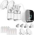 【2023 Upgraded Model】 Double Electric Breast Pump, Breast Pump with 8 Breast Pouches and Adapters, Mechanical Buttons, Pain-Free, Powerful Express, Rechargeable Portable Silicone Breast Pump