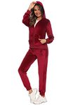 Orshoy Women Tracksuit Set Ladies Velvet Long Sleeve Zip Up Hoodies Sweatpants 2 Piece Sports Outfits Velour Loungewear Casual Sweatsuits Wine Red S